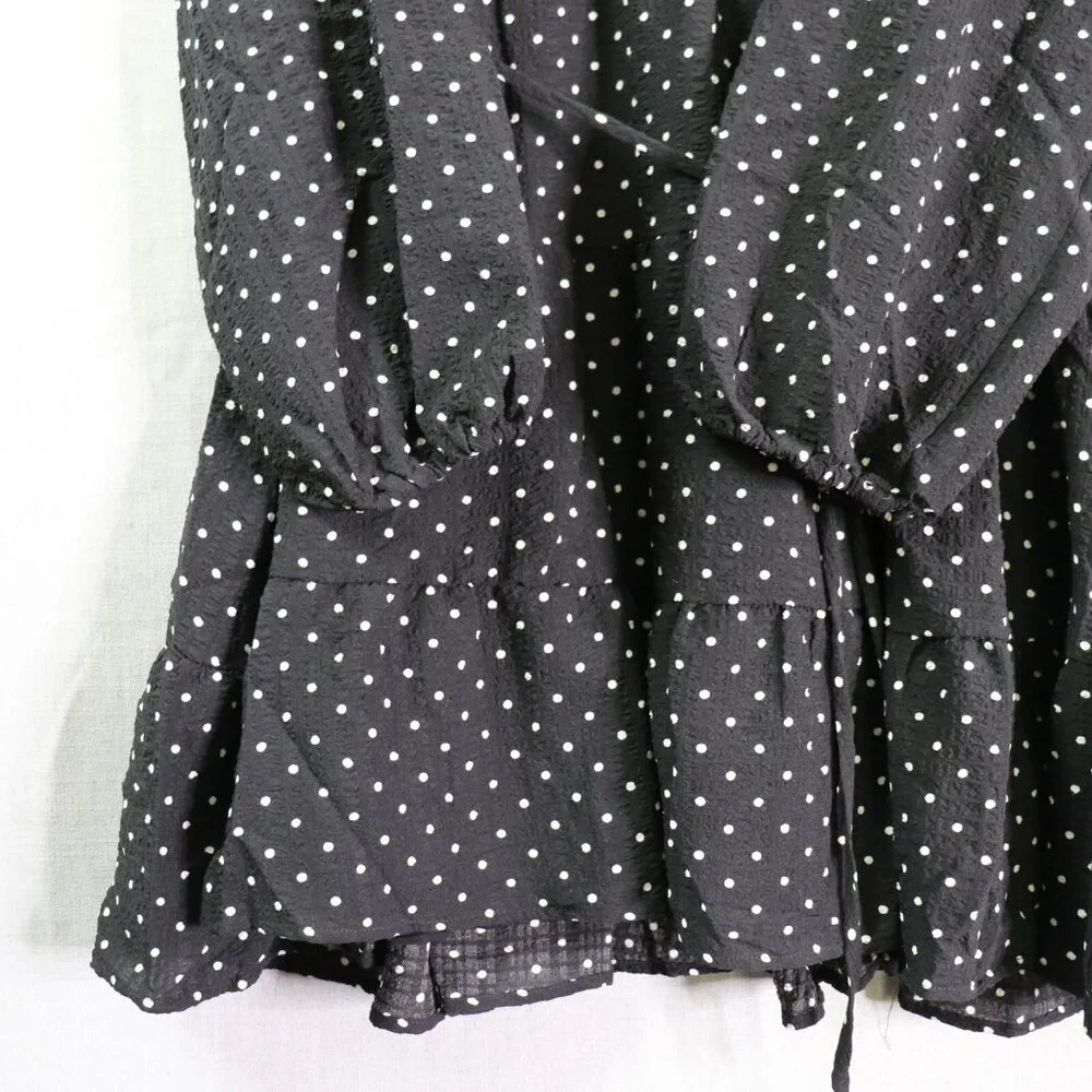 Draper James Polka Dot Ruffle Dress Women’s XXL Black White Long Sleeve Tiered - Picture 5 of 16